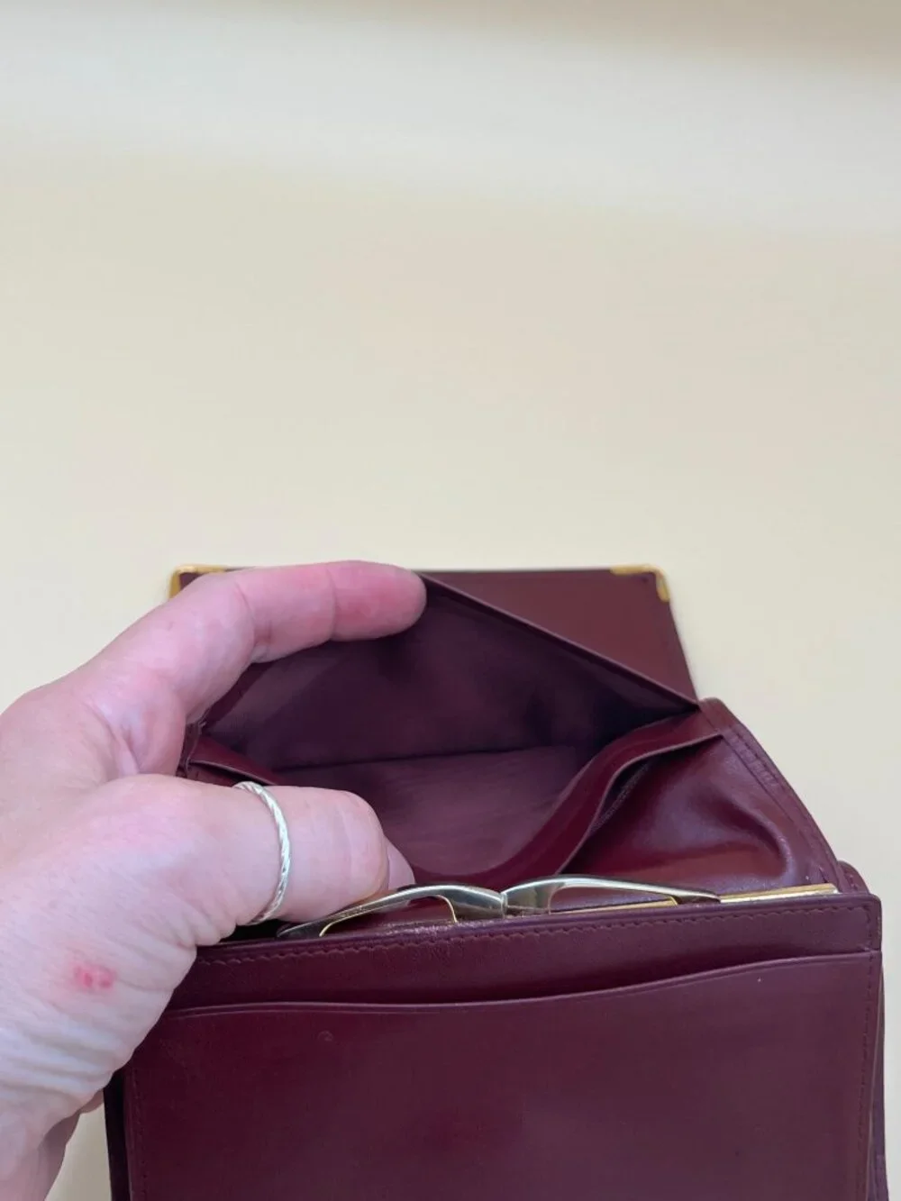 Cartier Paris Vintage Bordeaux Leather Long Trifold Wallet Gold Corners Kisslock